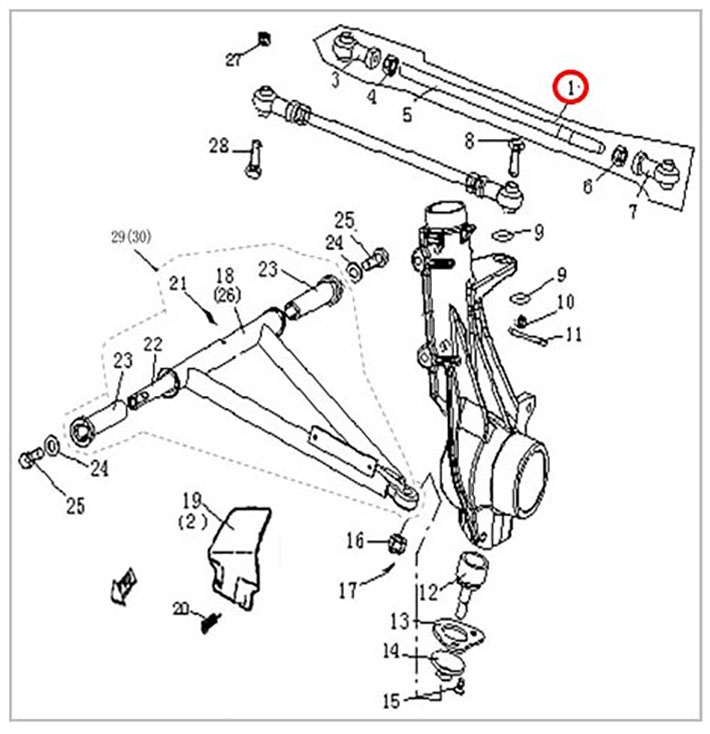 Тяга рулевая ATV 300B в сборе 3.1.01.1000 LU019051
