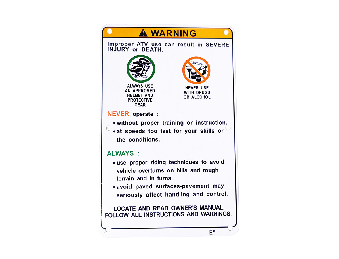 Наклейка предупреждения ATV X5, X6 EFI 901A-190003