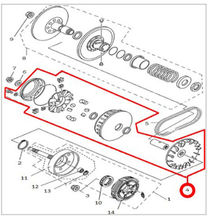 Шкив ведущий вариатора в сборе 500H\700H Hisun, Yamaha Grizzly 660 21300-F39-0000 LU022724 цена: 