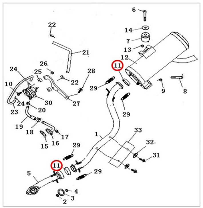 Прокладка выхлопной трубы ATV 300B\ 500 Kazuma\GT 2.4.01.0330 C250-1203104 LU019917 LU019288