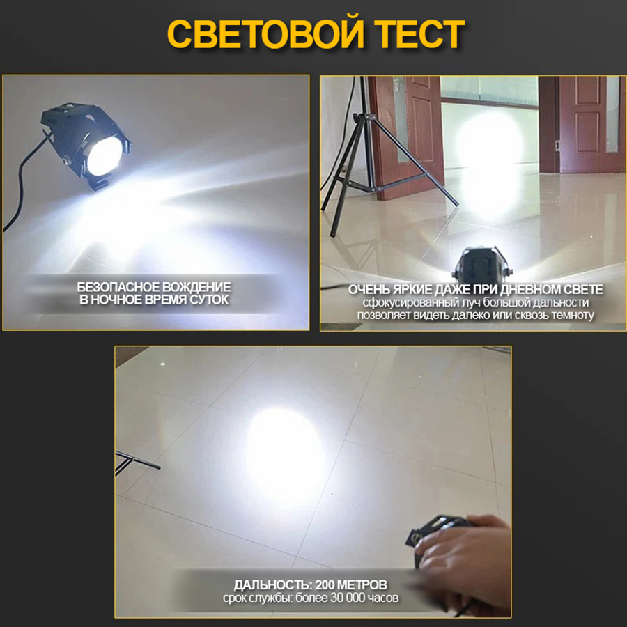 Светодиодная линзованная фара (3000 lumen, 5500K) для велосипедов, мотоциклов, автомобилей, электросамокатов, лодок