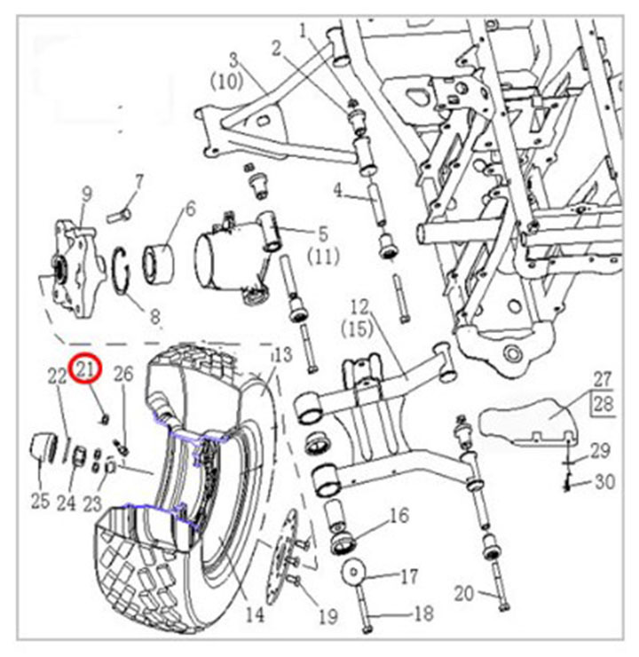Гайка крепления алюмин колесного диска ATV 300B сталь 8.2.01.0040 LU019577